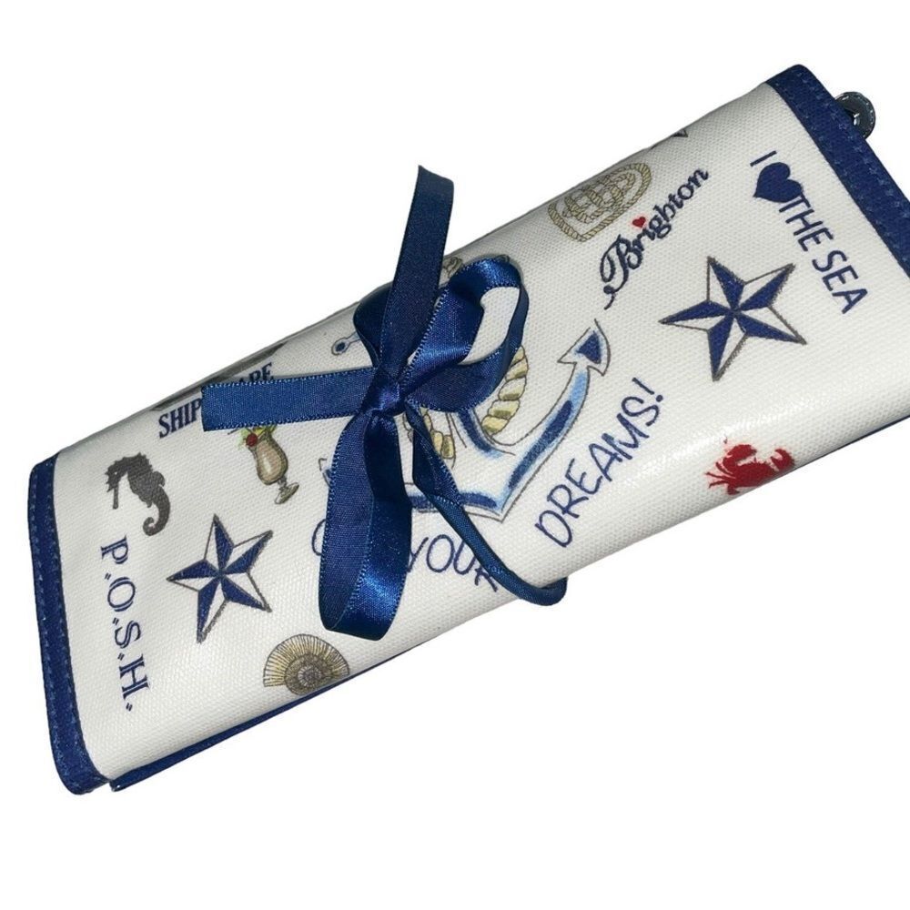 Brighton Jewelry Roll Anchors Aweigh Seaside Chic Velvet White Blue Trav…